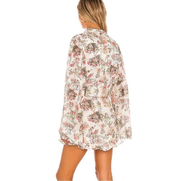 NWT Rococo Sand Ivory Floral Jane Wrap Mini Dress Wrap Beaded Tassel Tie Waist S - Picture 2 of 15